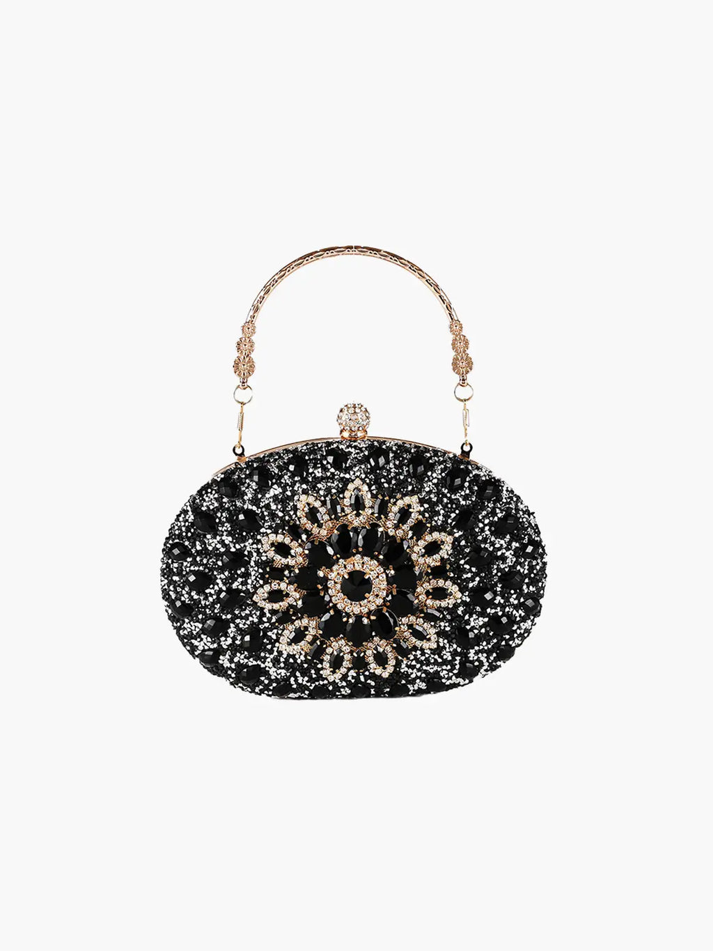 Hemelse Edelsteen Avond Clutch Luxe Ovaal met Edelsteen Bloemenmotief voor Feestelijke Avonden en Speciale Gelegenheden