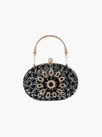 Hemelse Edelsteen Avond Clutch Luxe Ovaal met Edelsteen Bloemenmotief voor Feestelijke Avonden en Speciale Gelegenheden