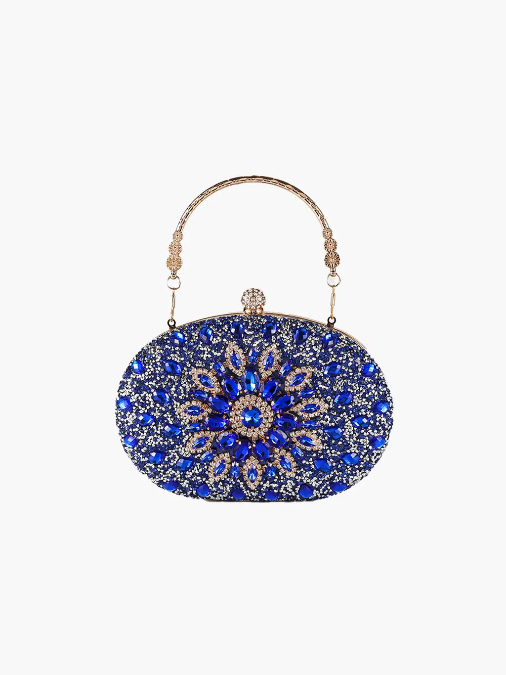 Hemelse Edelsteen Avond Clutch Luxe Ovaal met Edelsteen Bloemenmotief voor Feestelijke Avonden en Speciale Gelegenheden