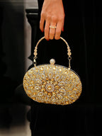Hemelse Edelsteen Avond Clutch Luxe Ovaal met Edelsteen Bloemenmotief voor Feestelijke Avonden en Speciale Gelegenheden