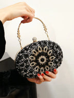 Hemelse Edelsteen Avond Clutch Luxe Ovaal met Edelsteen Bloemenmotief voor Feestelijke Avonden en Speciale Gelegenheden