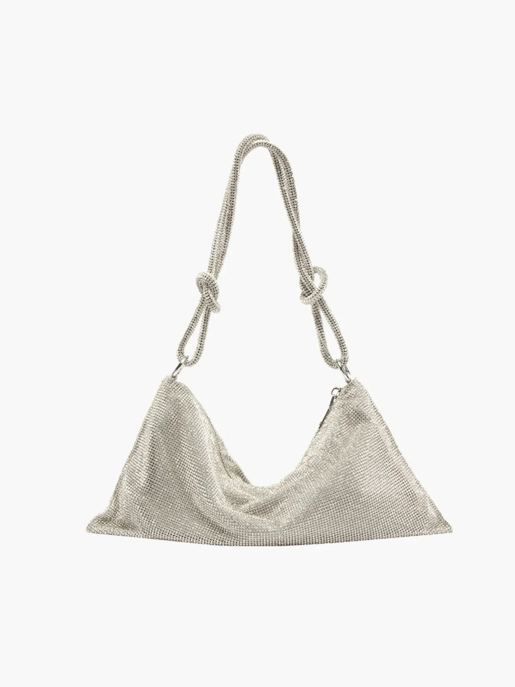 Glam Crystal Mesh Schoudertas Elegante Kristalgaas Clutch met Geknoopte Handgreep voor Avond- en Feestgelegenheden