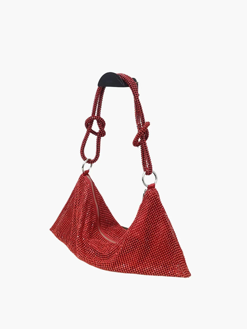 Glam Crystal Mesh Schoudertas Elegante Kristalgaas Clutch met Geknoopte Handgreep voor Avond- en Feestgelegenheden