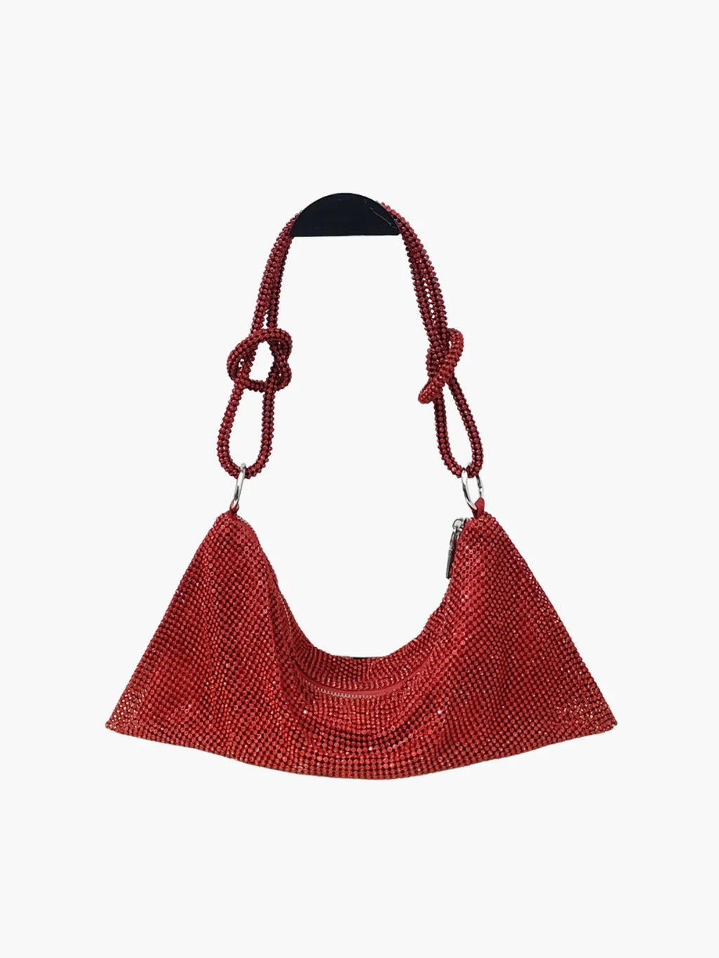 Glam Crystal Mesh Schoudertas Elegante Kristalgaas Clutch met Geknoopte Handgreep voor Avond- en Feestgelegenheden