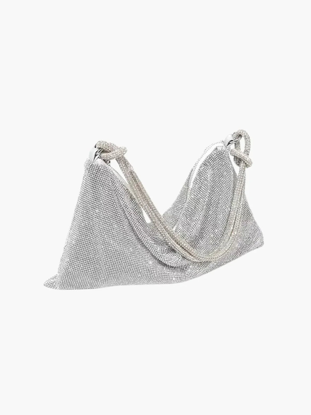 Glam Crystal Mesh Schoudertas Elegante Kristalgaas Clutch met Geknoopte Handgreep voor Avond- en Feestgelegenheden