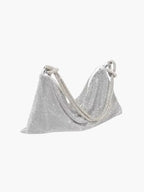 Glam Crystal Mesh Schoudertas Elegante Kristalgaas Clutch met Geknoopte Handgreep voor Avond- en Feestgelegenheden