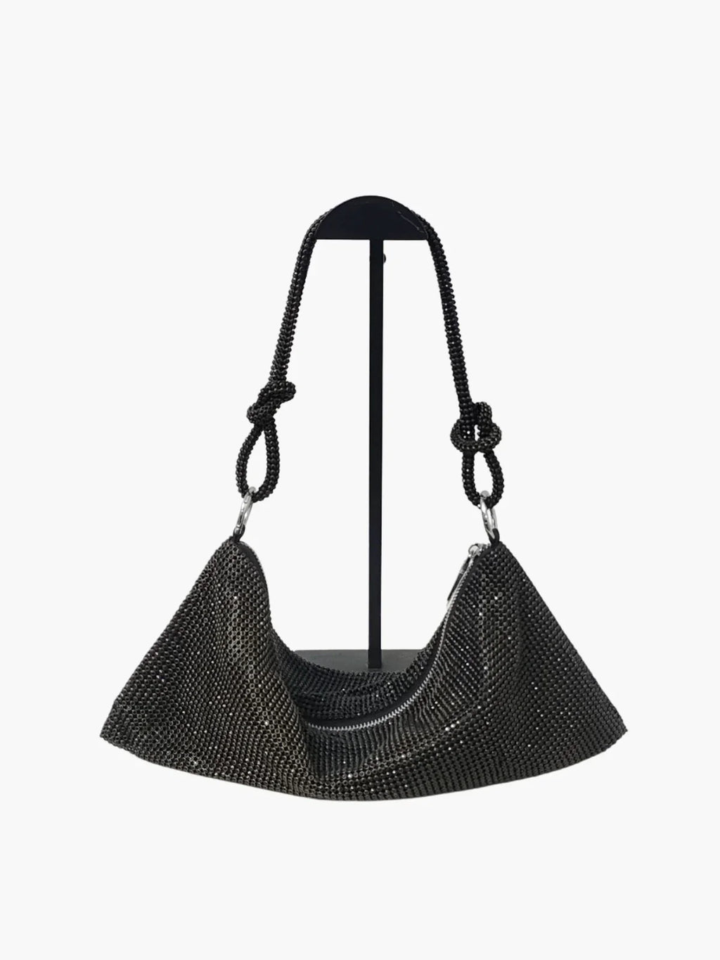 Glam Crystal Mesh Schoudertas Elegante Kristalgaas Clutch met Geknoopte Handgreep voor Avond- en Feestgelegenheden