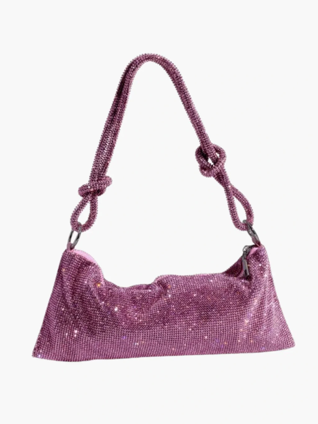 Glam Crystal Mesh Schoudertas Elegante Kristalgaas Clutch met Geknoopte Handgreep voor Avond- en Feestgelegenheden
