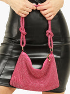 Glam Crystal Mesh Schoudertas Elegante Kristalgaas Clutch met Geknoopte Handgreep voor Avond- en Feestgelegenheden