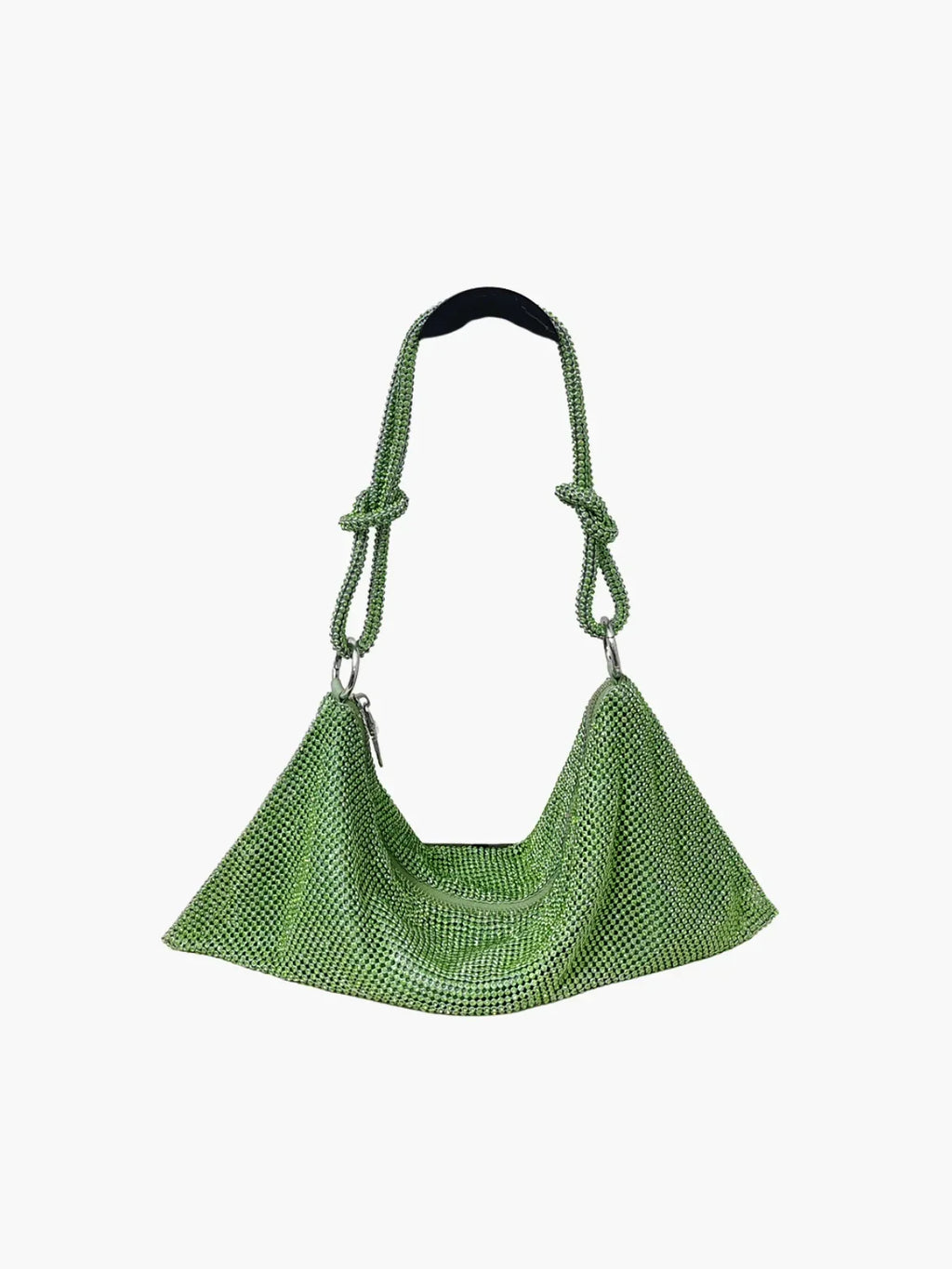 Glam Crystal Mesh Schoudertas Elegante Kristalgaas Clutch met Geknoopte Handgreep voor Avond- en Feestgelegenheden