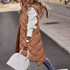 Dames Lange Puffer Bodywarmer Met Capuchon Voor Dames Warm