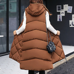 Dames Lange Puffer Bodywarmer Met Capuchon Voor Dames Warm