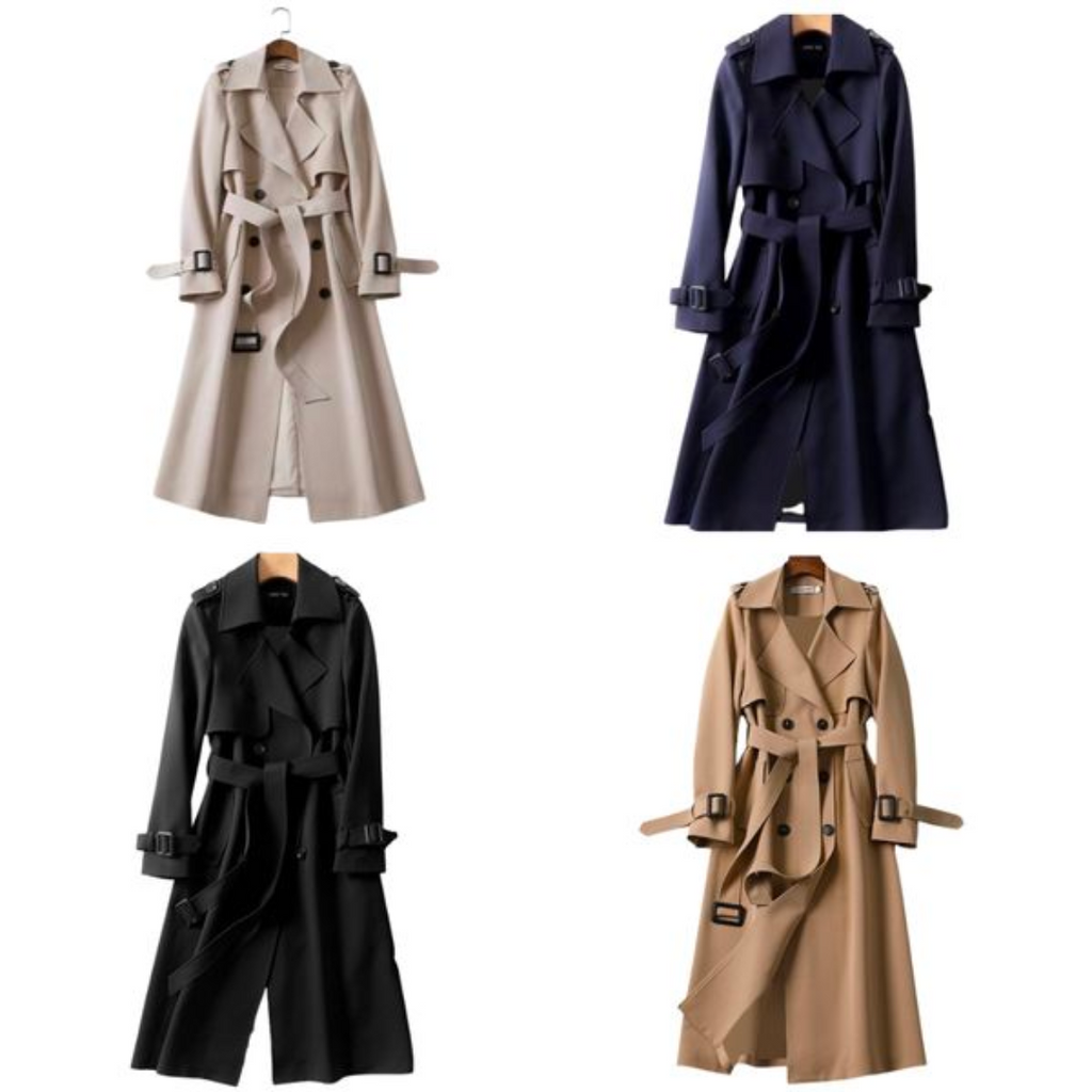Dames Elegante Comfortabele Lange Dames Jas met Dubbele Knopen - Trenchcoat