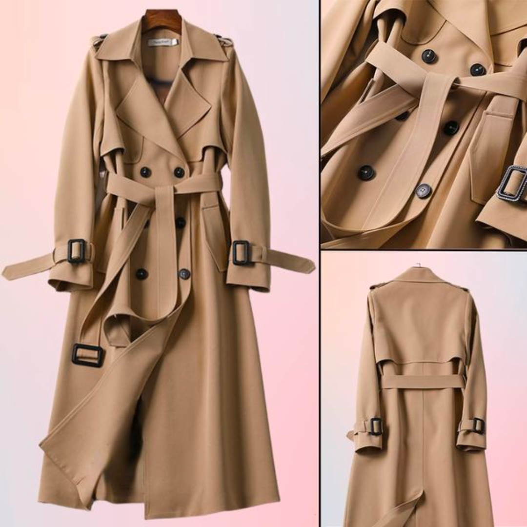 Dames Elegante Comfortabele Lange Dames Jas met Dubbele Knopen - Trenchcoat