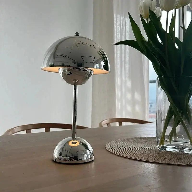 AIZAKA Chrome Paddenstoel LED Tafellamp –  Modern Chroomontwerp