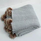 Grofgebreide Chenille-deken met schattige pompons