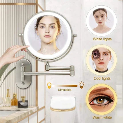 Goudkleurige oplaadbare LED-vergrotende spiegel voor make-up en badkamer-6