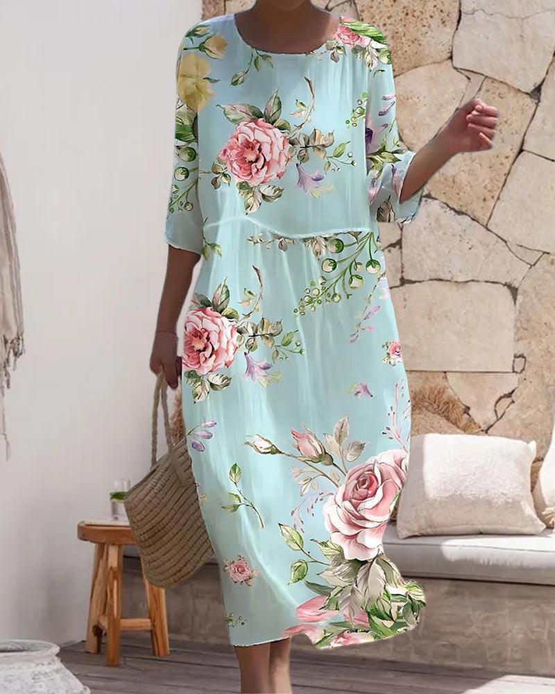 Miranda Elegante Bloemenjurk met Buikbedekking voor Zomers Feestelijk en Casual Gebruik Dames Katoen