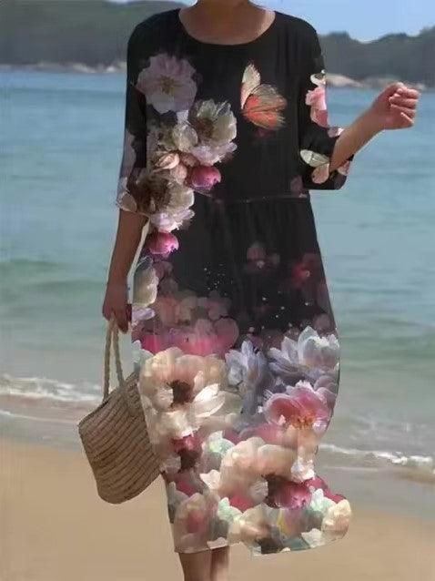 Miranda Elegante Bloemenjurk met Buikbedekking voor Zomers Feestelijk en Casual Gebruik Dames Katoen