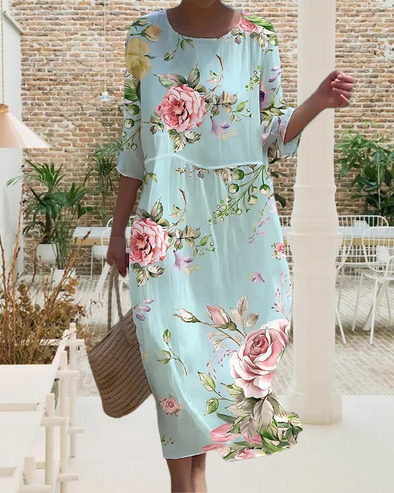 Miranda Elegante Bloemenjurk met Buikbedekking voor Zomers Feestelijk en Casual Gebruik Dames Katoen