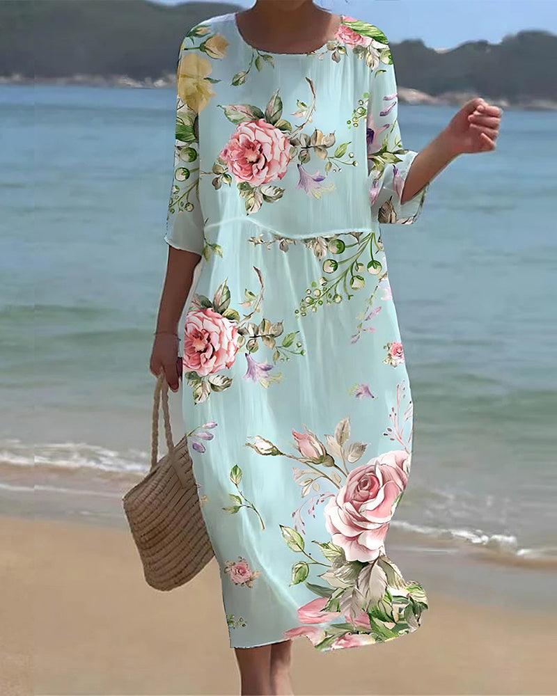 Miranda Elegante Bloemenjurk met Buikbedekking voor Zomers Feestelijk en Casual Gebruik Dames Katoen