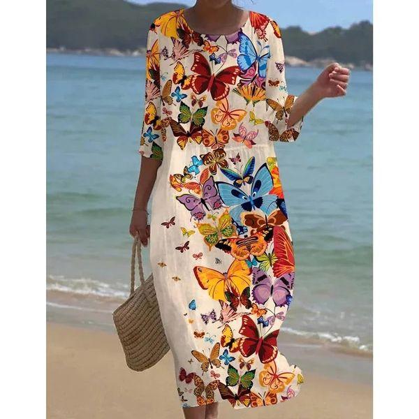 Miranda Elegante Bloemenjurk met Buikbedekking voor Zomers Feestelijk en Casual Gebruik Dames Katoen