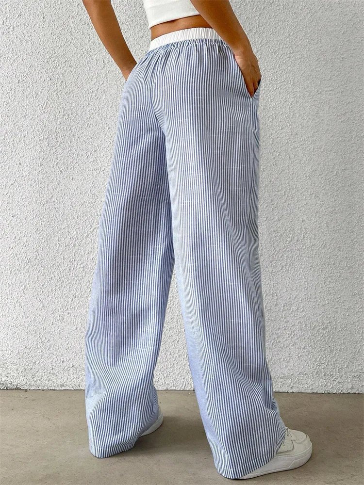Daphne - Casual broek met wijde pijpen - Streepprint
