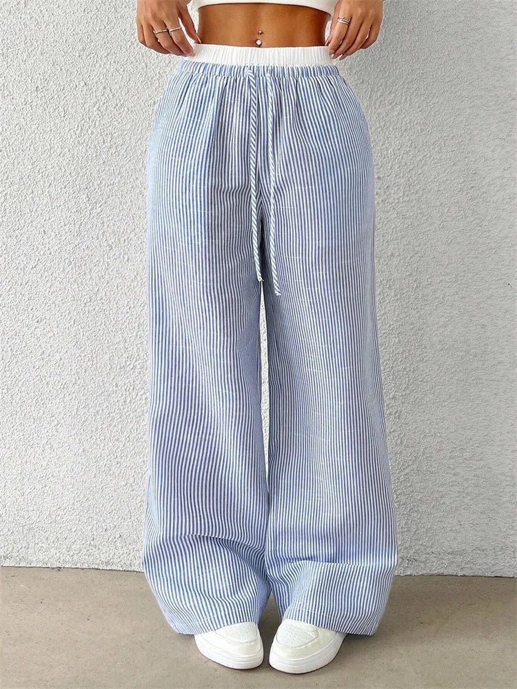 Daphne - Casual broek met wijde pijpen - Streepprint