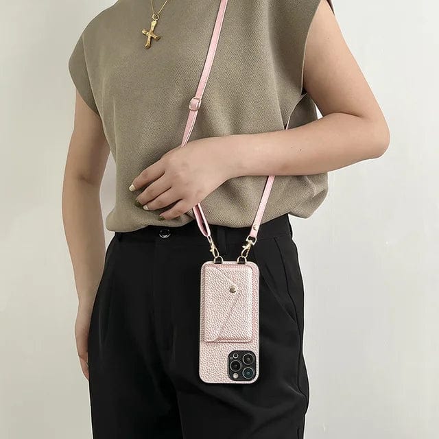Leren Crossbody-hoes Voor Telefoon Met Koord Kaarthouder