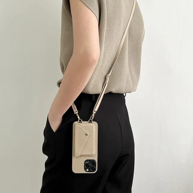 Leren Crossbody-hoes Voor Telefoon Met Koord Kaarthouder