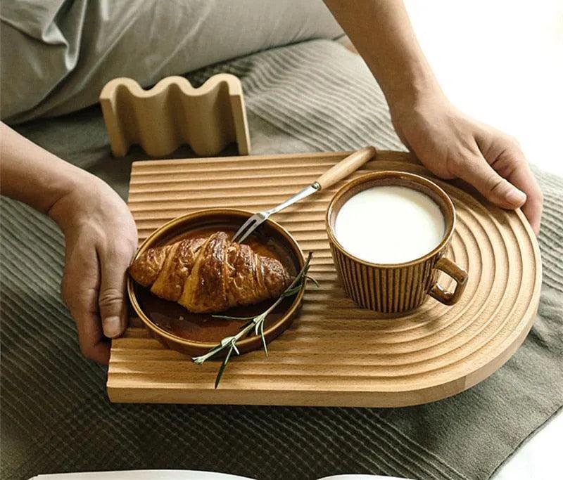 Neutraal Houten Dienblad Voor Koffie Brood │ Moderne Decoratieve Platter │ Keukenaccessoires