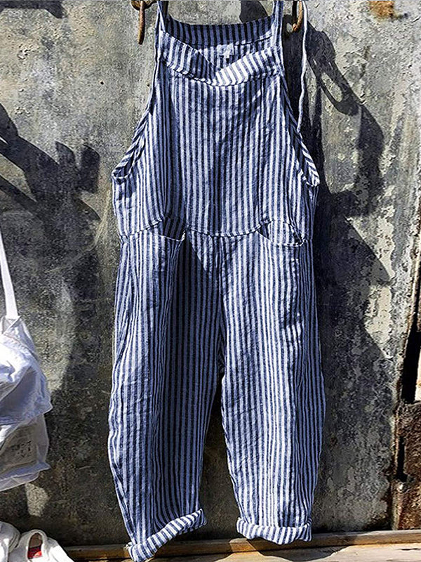 Vrouwen Gestreepte Wijde Pijpen Dungarees