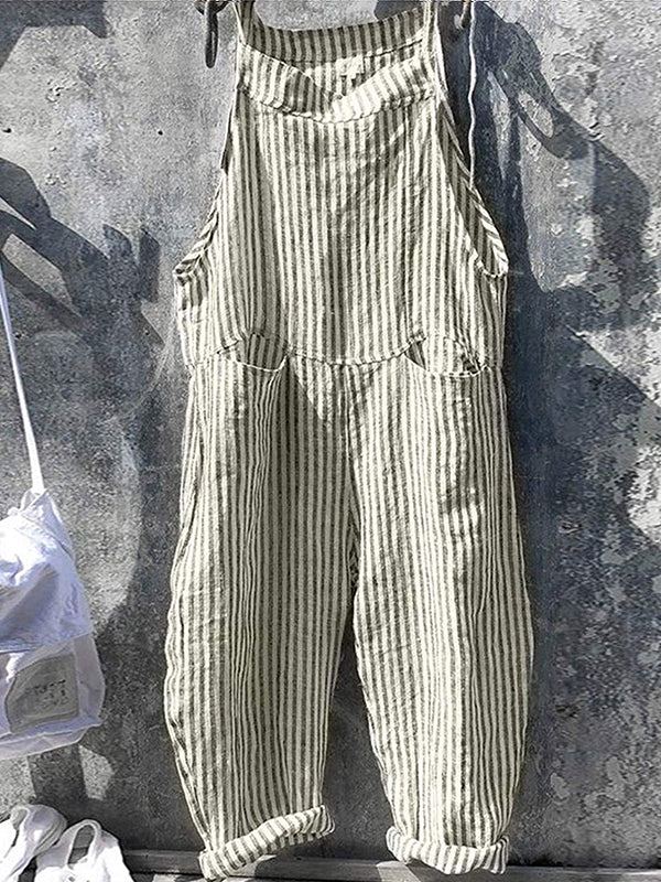 Vrouwen Gestreepte Wijde Pijpen Dungarees