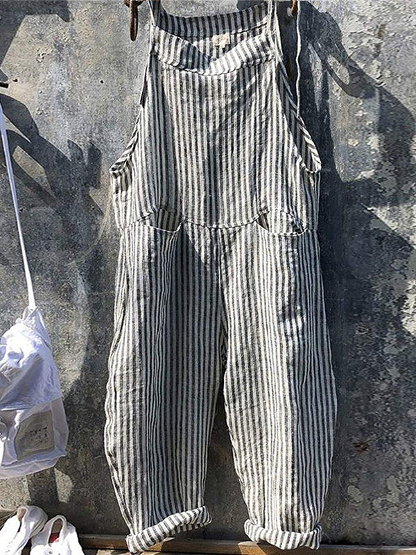 Vrouwen Gestreepte Wijde Pijpen Dungarees