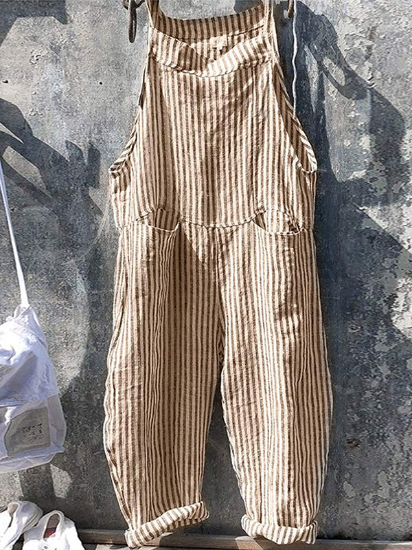 Vrouwen Gestreepte Wijde Pijpen Dungarees