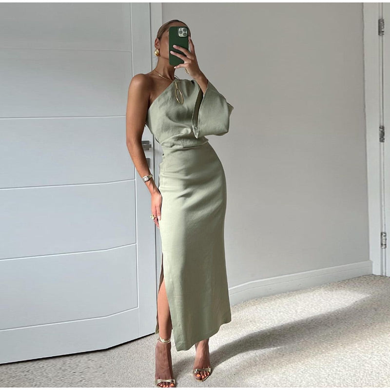 Nia Eenschouder Maxi Jurk Met Luxe Linnen En Viscose Voor Vrouwen Die Stijl En Comfort Zoeken