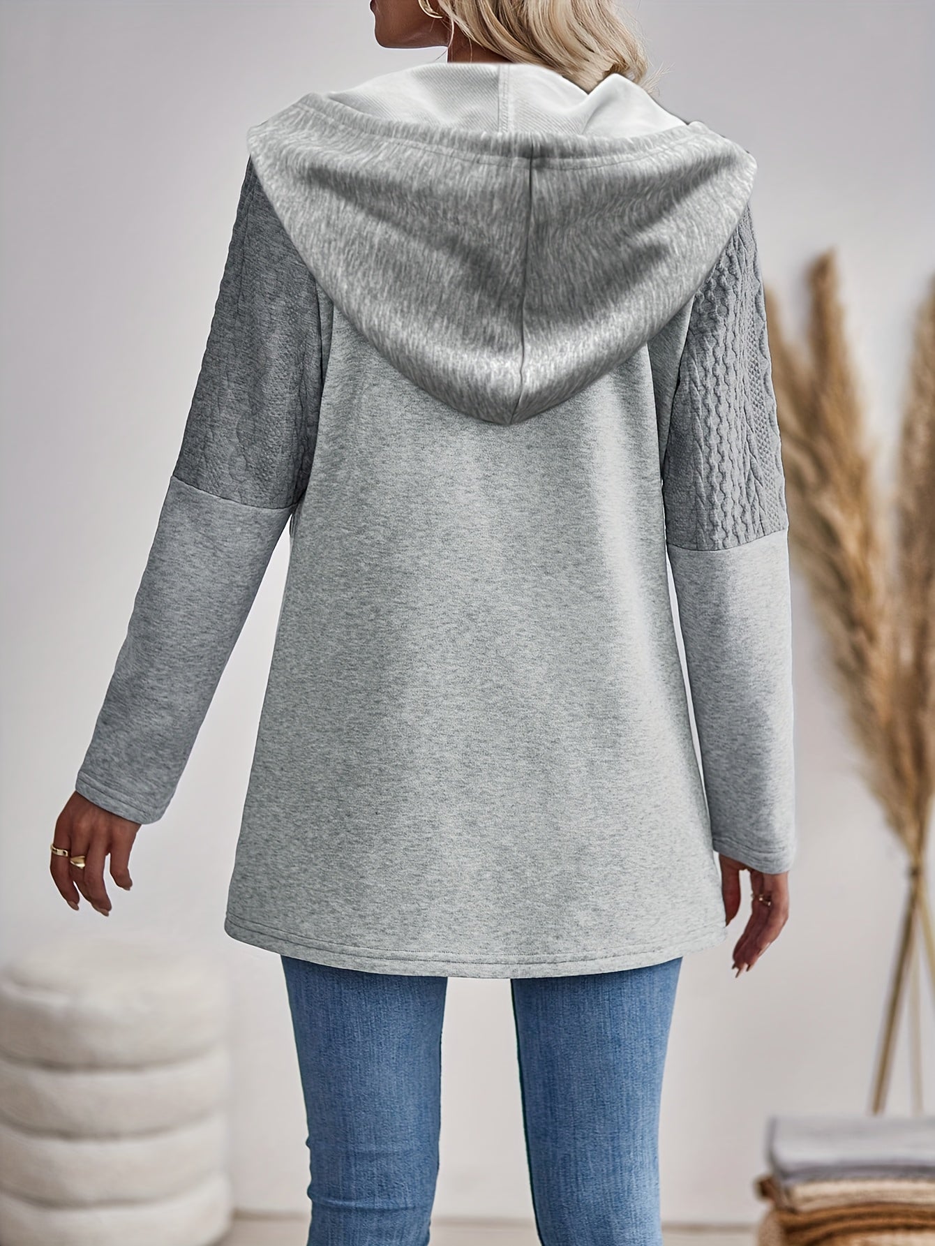 Dames Casual Kleurblok Hoodie Jas Katoenmix Licht Elastisch - Tussenjas