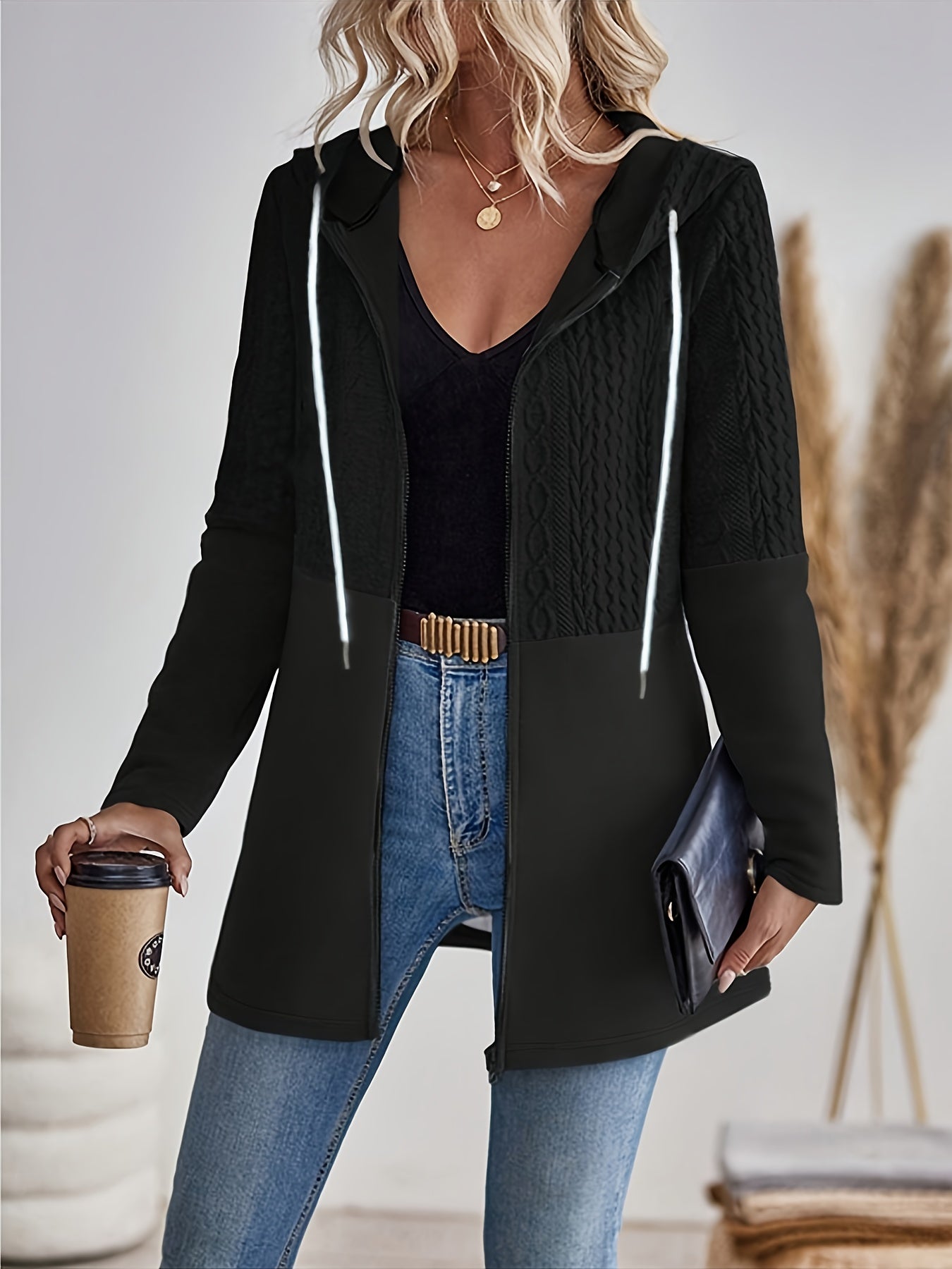 Dames Casual Kleurblok Hoodie Jas Katoenmix Licht Elastisch - Tussenjas