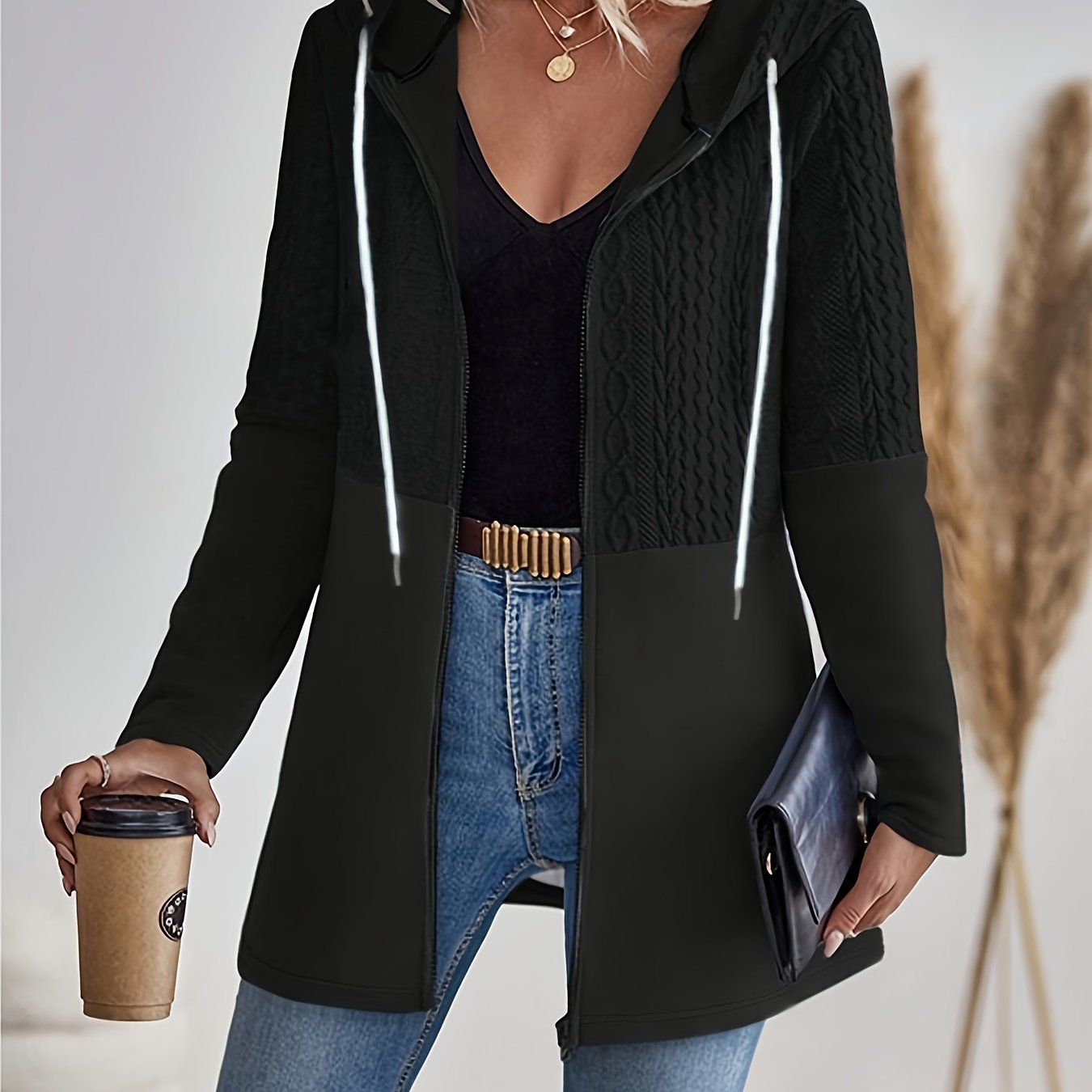 Dames Casual Kleurblok Hoodie Jas Katoenmix Licht Elastisch - Tussenjas