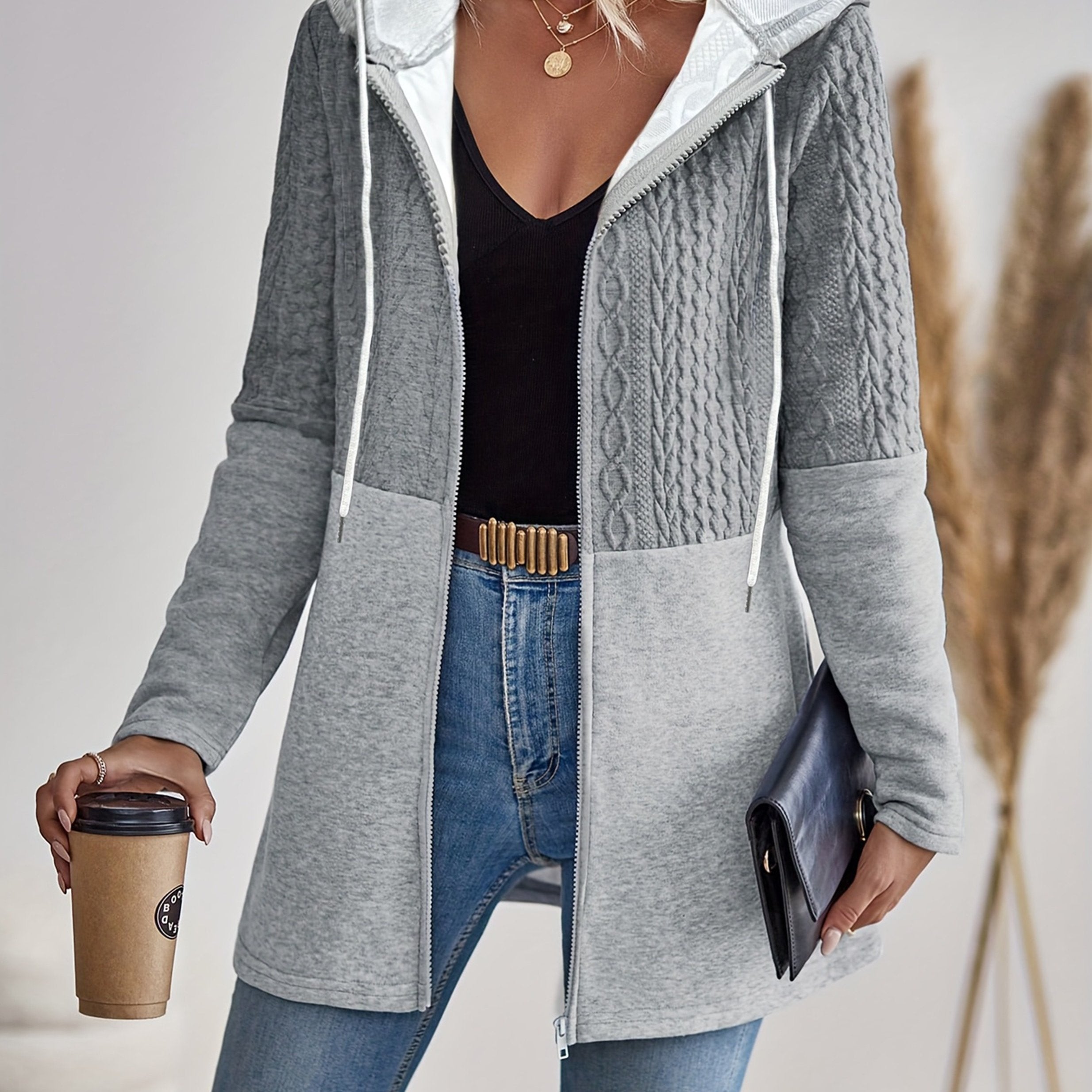 Dames Casual Kleurblok Hoodie Jas Katoenmix Licht Elastisch - Tussenjas