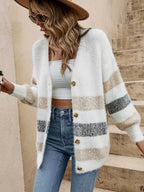 Dames Gebreide cardigan met kleurblok en V-hals Casual fit