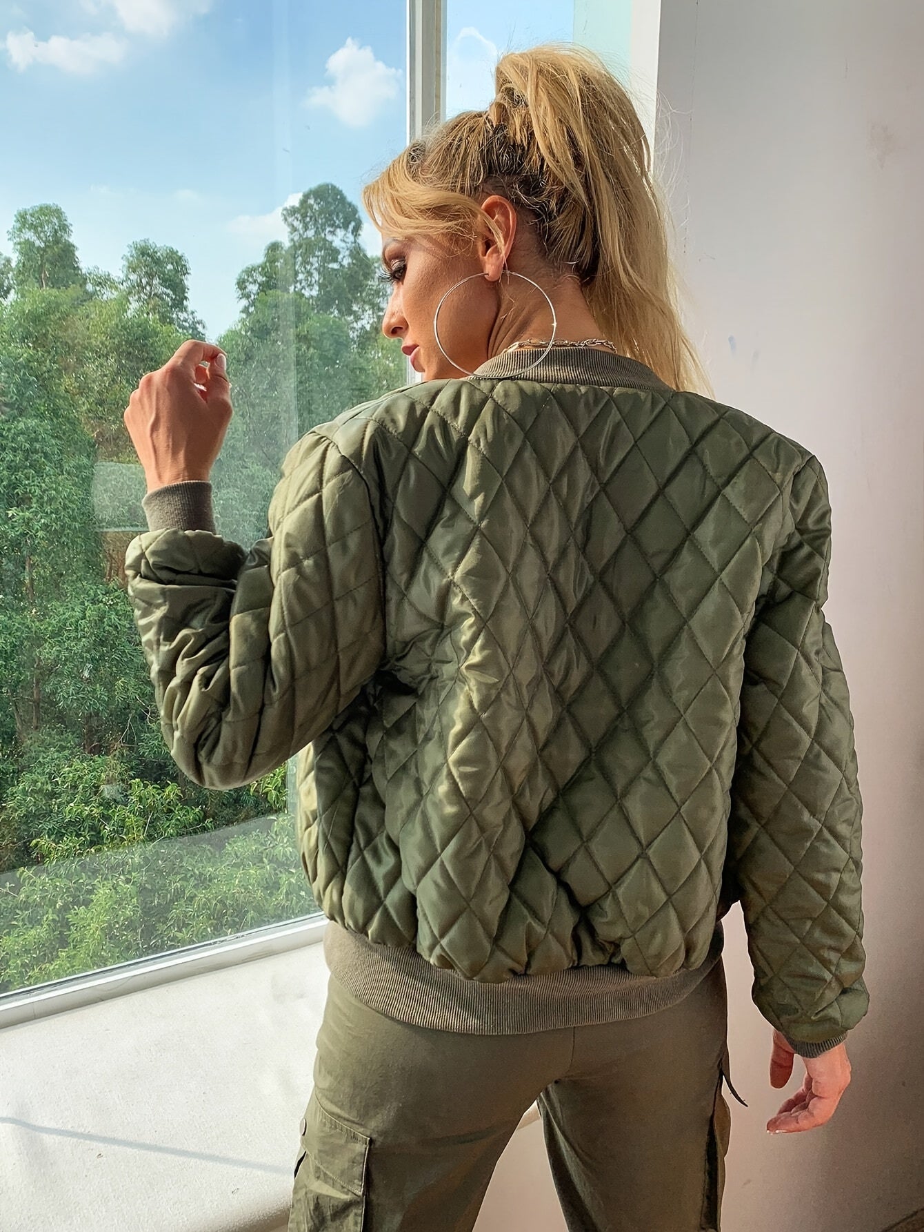 Dames Gewatteerd Bomberjack Effen Kleur Regular Fit Warm Stijlvol