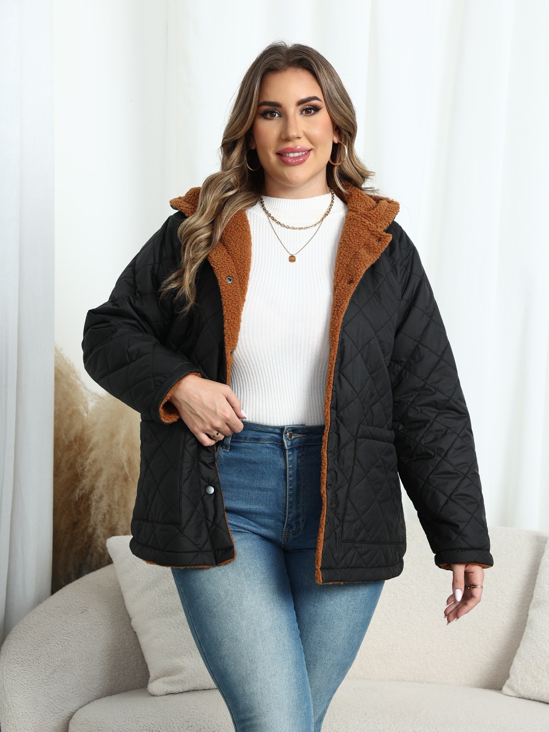 Dames Winterjas Plus Size Met Capuchon Gevoerd Pluche Gewatteerd