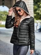 Dames Warme Gewatteerde Hoodie Jas Katoenmix Loszittende Pasvorm