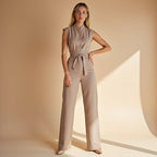 Jumpsuit Mouwloze Met Hoge Kraag En Ceintuur Zakelijk