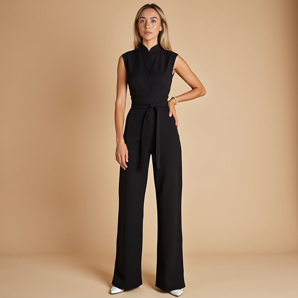 Jumpsuit Mouwloze Met Hoge Kraag En Ceintuur Zakelijk