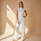 Jumpsuit Mouwloze Met Hoge Kraag En Ceintuur Zakelijk