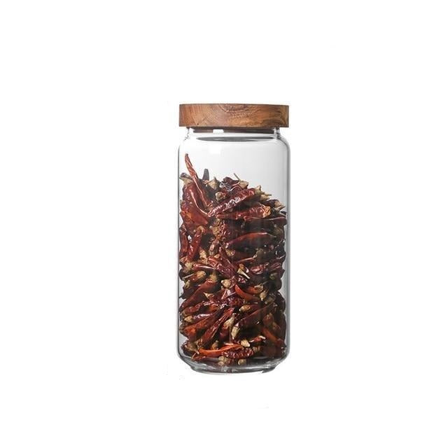 Glazen Voedselopslagpotten van Borosilicaatglas met Acaciahouten Deksels – Stapelbare Keukencontainers voor Gedroogde Voedingsmiddelen