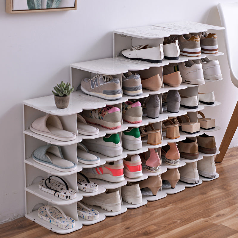 Modulaire 6-laags Schoenenopbergplanken – Stapelbare en Inklapbare Organizer van Duurzaam Polypropyleen in Beige, Grijs of Wit