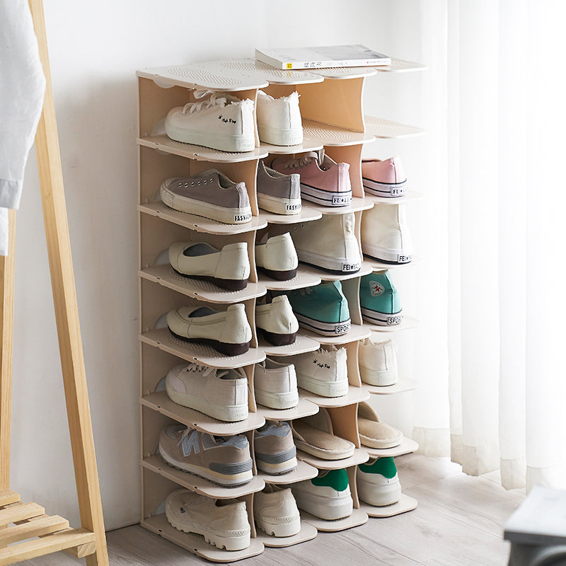 Modulaire 6-laags Schoenenopbergplanken – Stapelbare en Inklapbare Organizer van Duurzaam Polypropyleen in Beige, Grijs of Wit